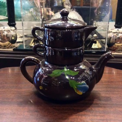 Stacking Pansy Tea Set - Teapot - Sugar - Creamer - Japan