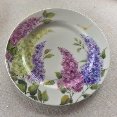China Pottery Porcelain Lilac Place Setting Hand Painted in the Style of Celia Thaxter