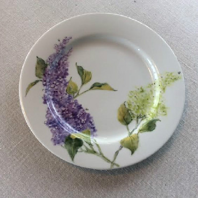 China Pottery Porcelain Lilac Place Setting Hand Painted in the Style of Celia Thaxter