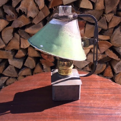 RARE - Plume & Atwood Kerosene Lamp - Square Tin Font - Center Draft Burner - Adjustable Shade - Vintage 1880's