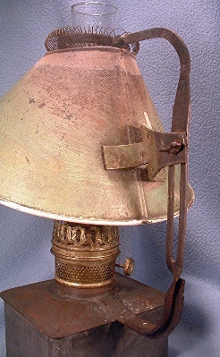 RARE - Plume & Atwood Kerosene Lamp - Square Tin Font - Center Draft Burner - Adjustable Shade - Vintage 1880's