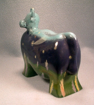 Turov Art Ceramic Cow Figurine - Night Sky, Stars, Moon & Shooting Star - Hand Painted - Unsigned
