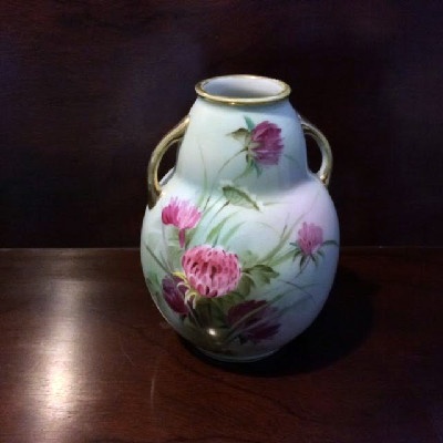 Red Clover Decorated 2 Handled Vase - Vintage - Hand Painted Nippon