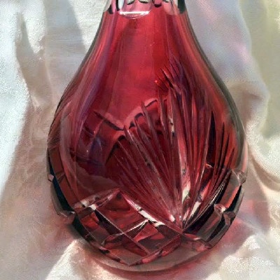 Glass Decanter - Cranberry Cut to Clear - Vintage Bohemian Czechoslovakian