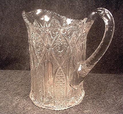Large Glass Pitcher - Vintage Millersburg Glass Co. - Early American Pattern Glass - Geometric Magnificence – Jewel Like & Scintillating.