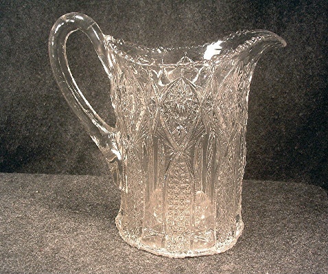 Large Glass Pitcher - Vintage Millersburg Glass Co. - Early American Pattern Glass - Geometric Magnificence – Jewel Like & Scintillating.