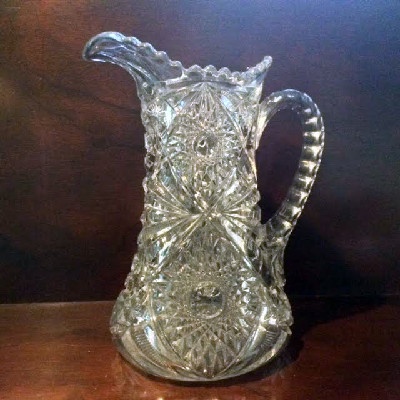 EAPG - Martec Pattern - Blown Clear Glass Tankard Pitcher by McKee Bros. w/ Applied Handle and Pontil - 1906