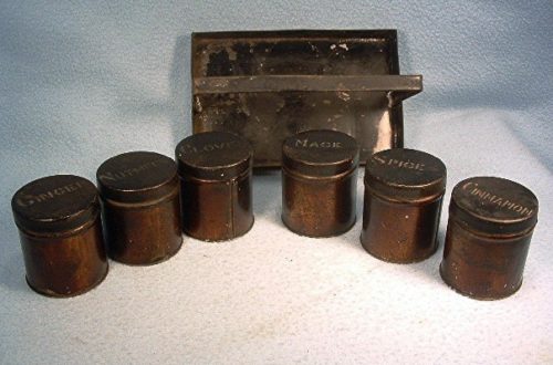 Victorian Tin Spice Jars/Cans with Tin Caddy - Set of Six - Vintage