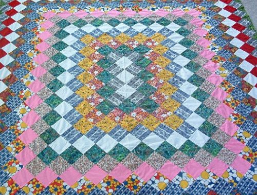 "Grandmother's Dream" Pattern Quilt Top - Hand Pieced/Hand Sewn - 86" by 76" - Vintage-1940s