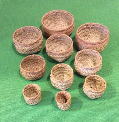 Miniature Hand Woven Pine Needle Baskets - Graduated Set of 10