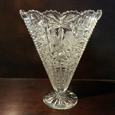 Hofbauer Byrdes Bleikristall Crystal Fan Vase - Bavarian 24% Leaded Crystal 1983