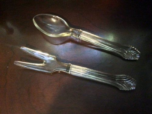 Imperial Crystal Clear Glass Salad Fork & Spoon Servers - Vintage,
