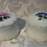 Victorian Milk Glass Powder Jar - Cream Jar - Salve Jar - Trinket Holder - Hand Painted