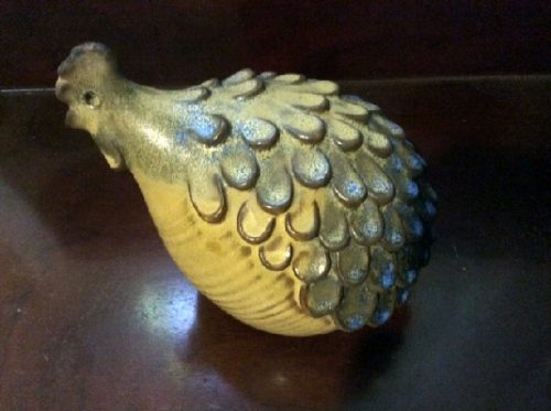 Verdelle Gray Pottery - Stylized Modernist Design Chicken w/ Brillant Blue - Asheville NC